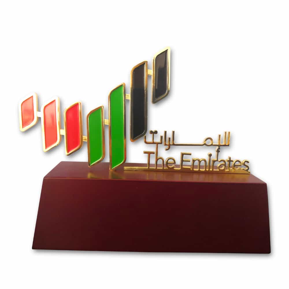 UAE Map Shape The Emirates Trophy Die Cast Hollow Out Gold Metal Award With Wooden Base