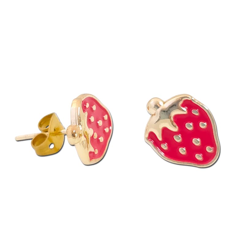 Sweet Style Strawberry Baked Paint Earrings Studs