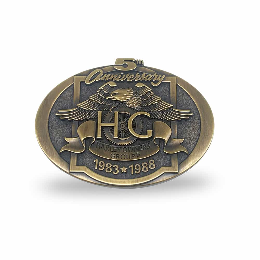 Zinc Alloy Die Casted Antique Gold 3D Harley Owners Group Custom Belt Buckle