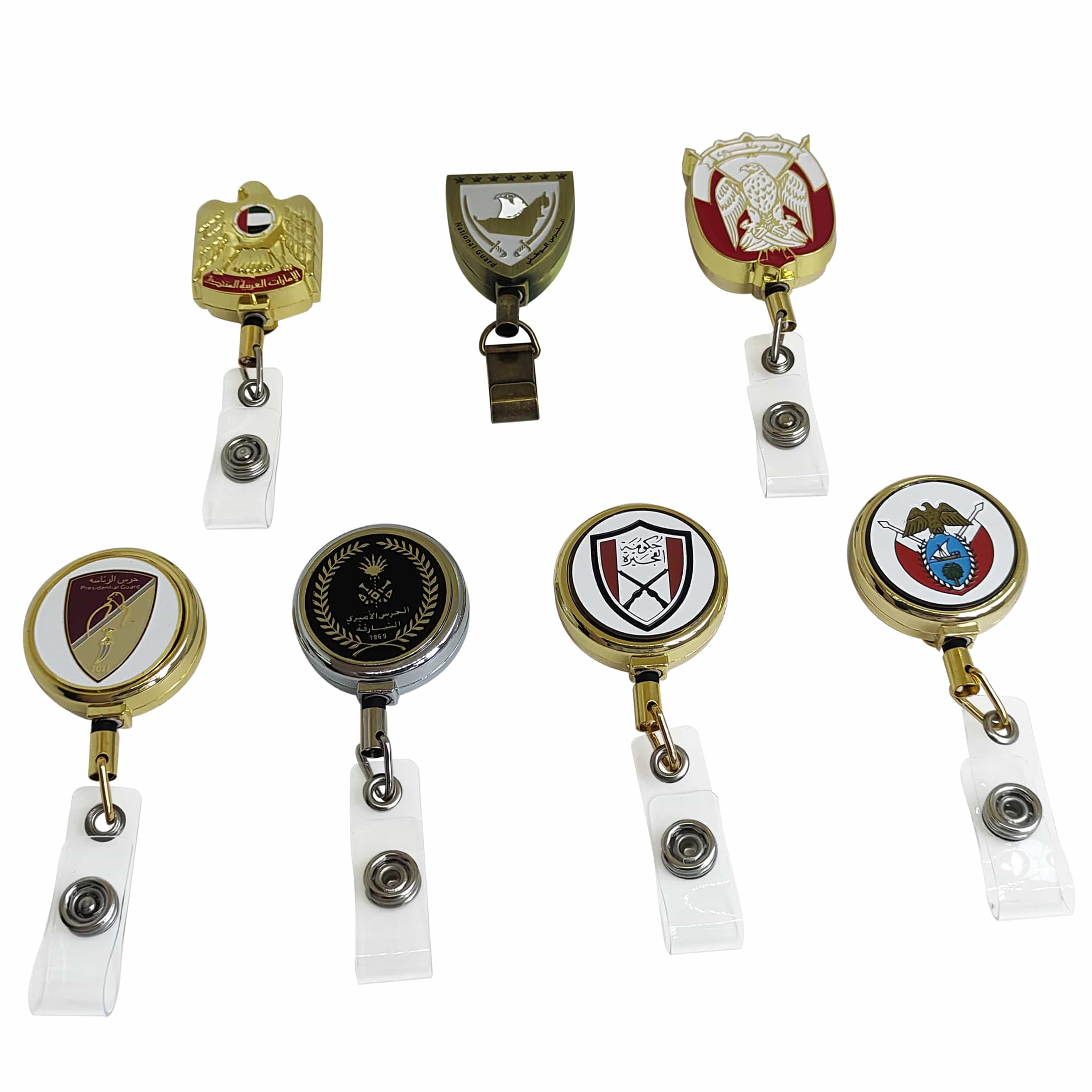 UAE Themed Eagle National Emblem Design Custom Metal Leather Accessories Logo Tags Retractable Badge Reels Souvenirs