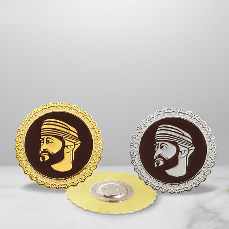 Custom Iron Stamped Enamel Hand-Polished Bright Gold-Plated Oman King Badge National Day Promotional Gift