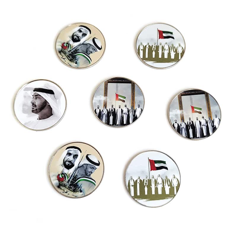 Iron Stamped UV Printed UAE Leaders Group Portrait Round Commemorative Badge