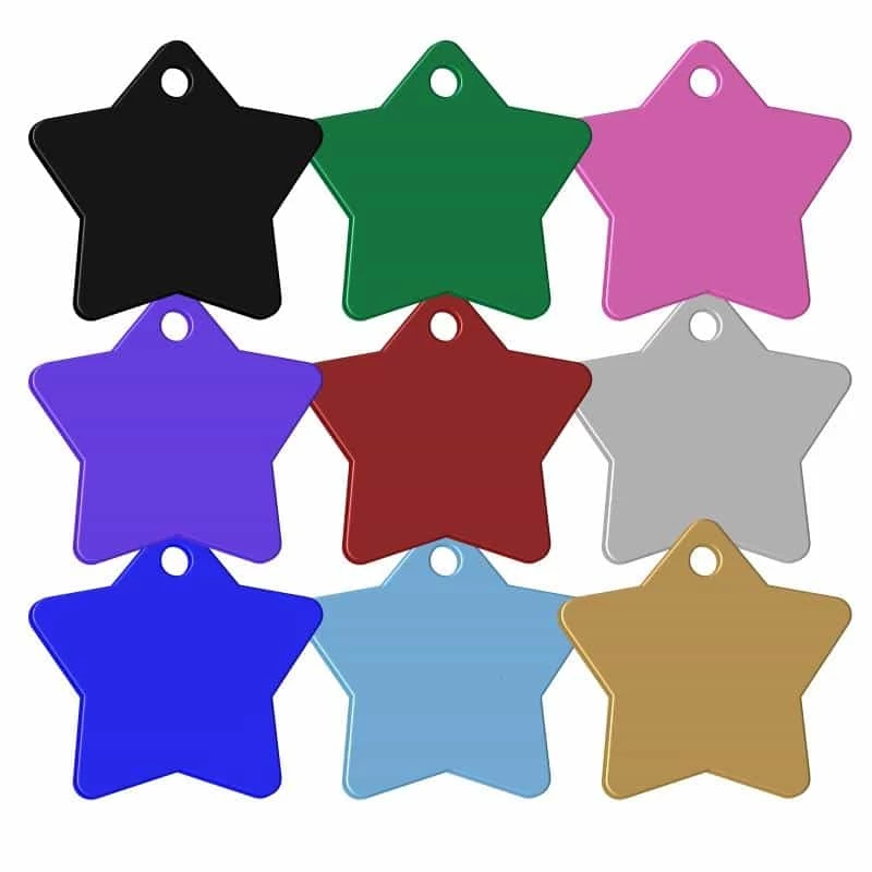 Wholesale Custom Aluminum Anodized Colorful Heart Five-Pointed Star Oval Round Pet Lost Prevention ID Tag Cat Tag Dog Tag