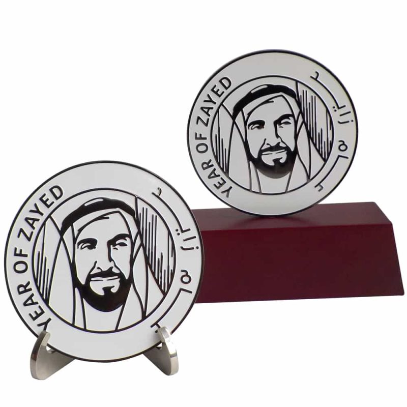 Zinc Alloy Die Cast Soft Enamel UAE Zayed Year Tripod Base Trophy Souvenir