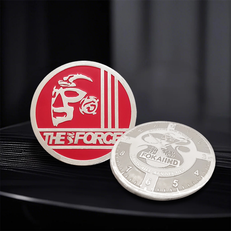 Factory Custom Corporate Logo Round Curved-Edge Double-Sided Enamel Metal Commemorative Collectible Coin with Clock Scale and Numbers on Back