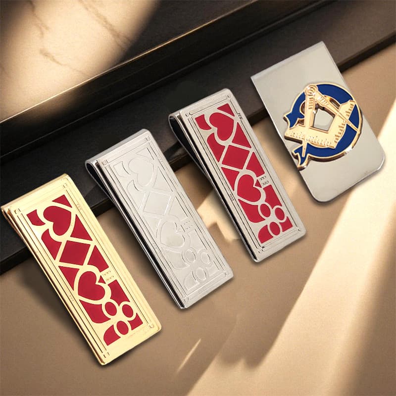 Custom Freemason Poker Card Enamel Money Clips Stylish Metal Cash Credit Card Holder Organizer for Men Business Gift Accessories