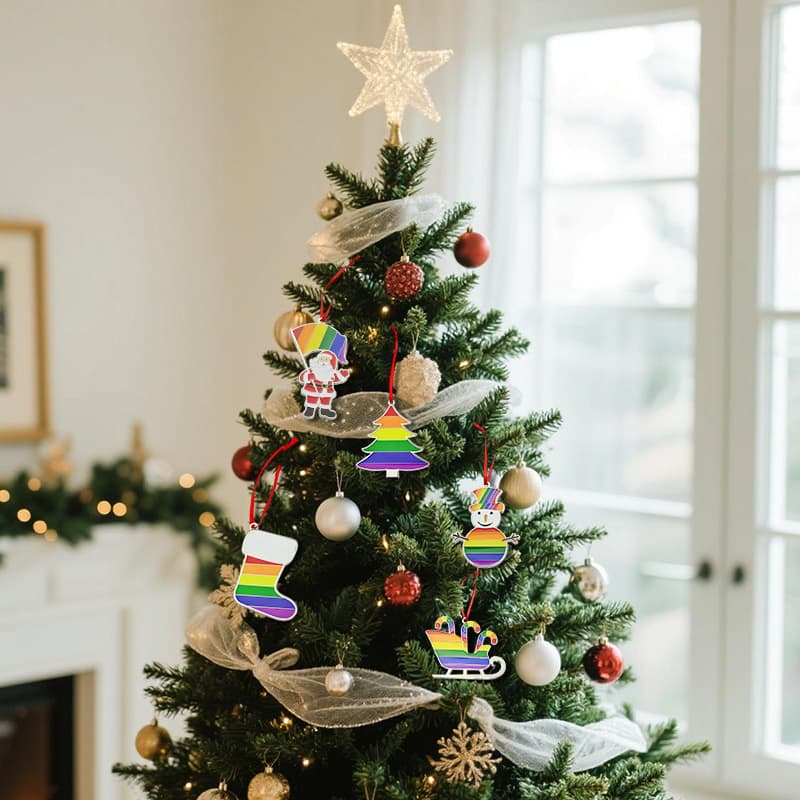 现货圣诞树装饰老人雪橇雪人LGBTQ+彩虹挂件吊坠套装可定制